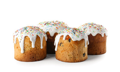 Delicious Easter cakes on white background