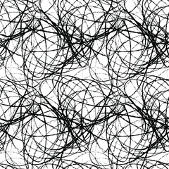 Abstract seamless pattern background of handmade curved lines for wallpaper or fabric design. Grunge monochrome beautiful backdrop of the chaotic painting strokes.Black on white background,vector.