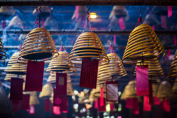 Incense coils at Man Mo Temple, Sheung Wan, Hong Kong Island, Hong Kong, China