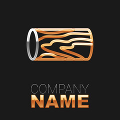 Line Wooden log icon isolated on black background. Stack of firewood. Colorful outline concept. Vector