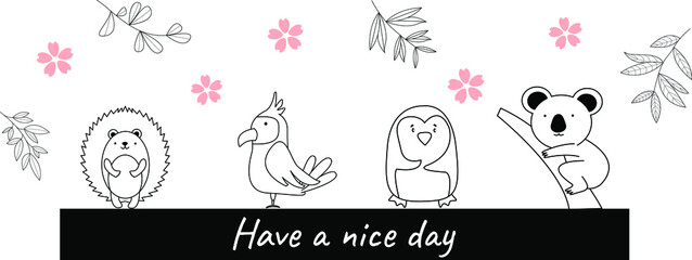 Vector image of linear set, black and white cute kids illustration.
easy to color.
Jungle animal element set, coloring book template collection, digital element vector illustration outline group