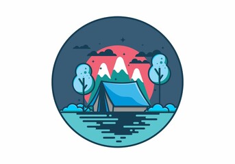 Naklejka premium Camping with tent flat illustration