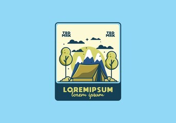 Camping with tent flat illustration