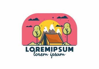 Camping with tent flat illustration