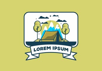 Camping with tent flat illustration