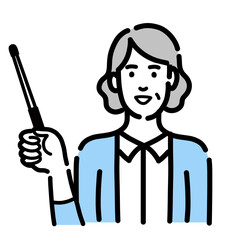 指し棒で解説をしているシニアの女性
