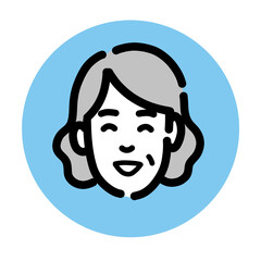 口を開けて目を細めた笑顔のシニアの女性のアイコン
