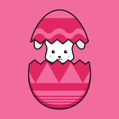 Cute rabbit character get out of the egg cartoon vector icon illustration