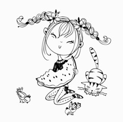 Chibi Girls Coloring Page For Kids 