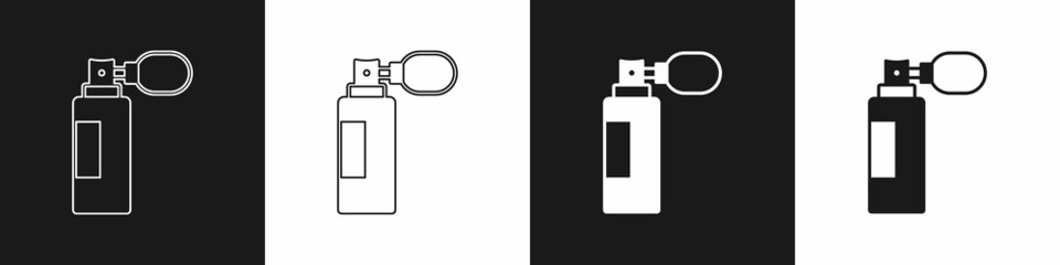 Set Perfume icon isolated on black and white background. Vector