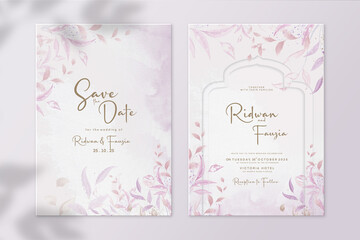 Islamic Wedding Invitation and Save the Date with Watercolor Pink Flower