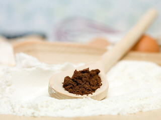 brown powder spice, placed on wooden spoon