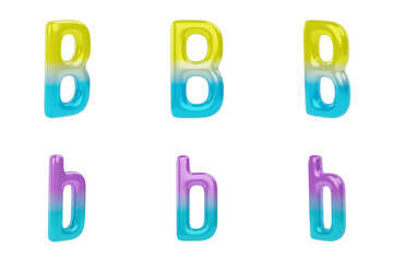 Gradient Letter B on white background. Uppercase and lowercase. 3d render illustration