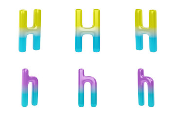 Gradient Letter H on white background. Uppercase and lowercase. 3d render illustration
