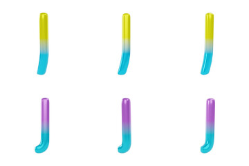 Gradient Letter J on white background. Uppercase and lowercase. 3d render illustration