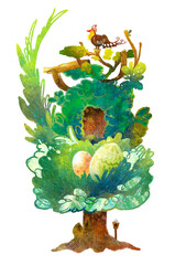 絵本風　鳥がいる木のイラスト