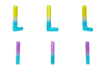 Gradient Letter L on white background. Uppercase and lowercase. 3d render illustration