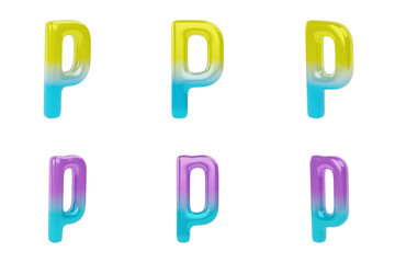 Gradient Letter P on white background. Uppercase and lowercase. 3d render illustration