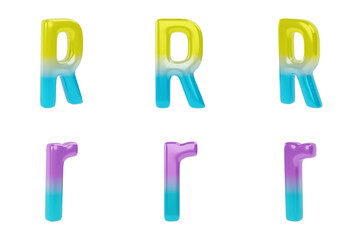 Gradient Letter R on white background. Uppercase and lowercase. 3d render illustration