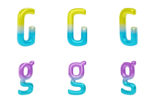 Gradient Letter G on white background. Uppercase and lowercase. 3d render illustration