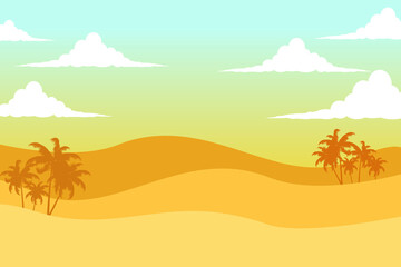 Silhouette Desert landscape with palm tree