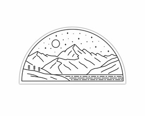 Mono line - outline design of Aoroki New Zealand. rocky ice mountain