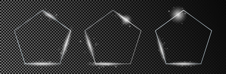 Silver glowing pentagon shape frame