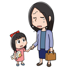 泣いている母親と女の子