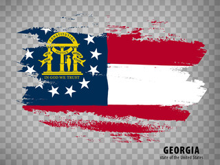 Flag of Georgia from brush strokes. United States of America.  Flag State of Georgia with title on transparent background for your web site design, app, UI. USA. Vector illustration. EPS10.