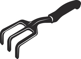 Garden rake for loosening beds. Black flat symbol.