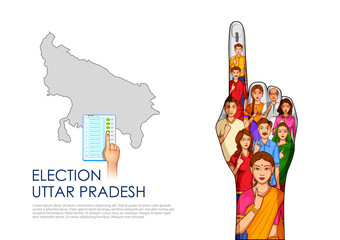 Different people showing voting finger for Uttar Pradesh Legislative Assembly election - 485738428