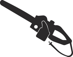 Electric chainsaw with cord. Agricultural tools. Black flat symbol