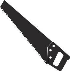 Hand saw for sawing wood. Black flat symbol. I