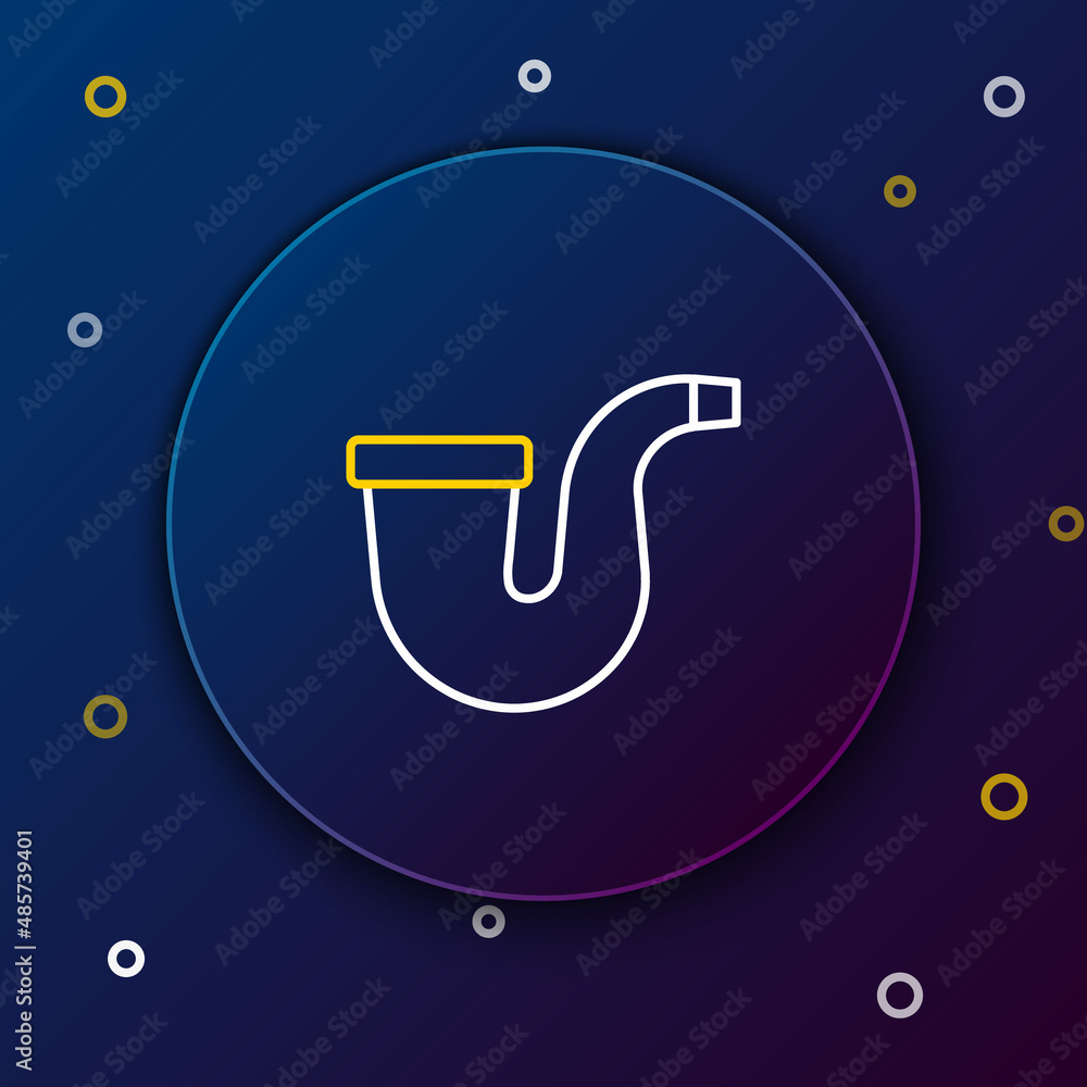 Sticker Line Smoking pipe with smoke icon isolated on blue background. Tobacco pipe. Colorful outline concept. Vector