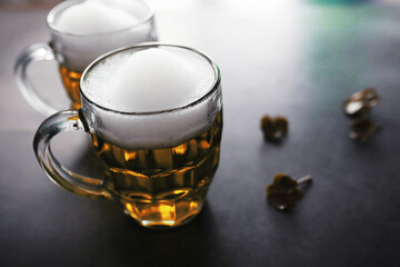 Saint Patrick's Day holiday. National Irish holiday. A mug of golden beer at the bar.