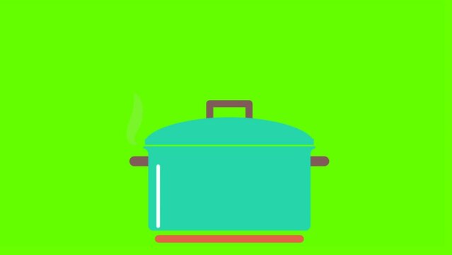 Hot pan preparing the food animation on green screen background 4K.