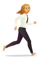 Businesswoman runs fast. Side view. Young woman. Pretty girl. Front and back view. Cartoon funny style illustration. Isolated on white background. Vector