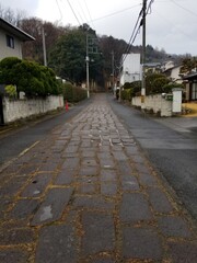 Japanese Neighborhood Cobble Stone Street Takasaki Gunma Japan