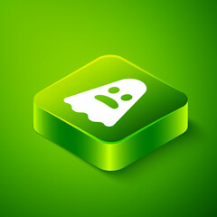 Isometric Ghost icon isolated on green background. Happy Halloween party. Green square button. Vector