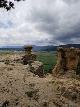 Scenic Colorado View From Mountain with Rock Formations, Blue Skies and Green Vegetation