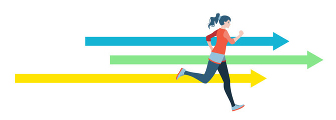 人物・走る女性　矢印　ジョギング　健康的　ポジティブ © RannaLinne