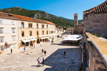 St Stephens Square (Trg Svetog Stjepana) and St Stephens Cathedral, Hvar Town, Hvar Island, Croatia