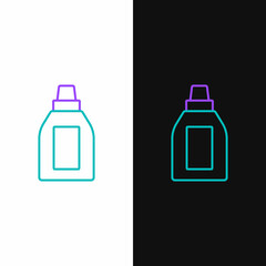 Line Plastic bottle for laundry detergent, bleach, dishwashing liquid or another cleaning agent icon isolated on white and black background. Colorful outline concept. Vector