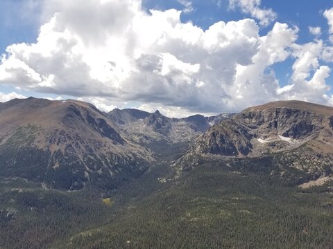 Scenic Colorado View From Mountain with Rock Formations, Blue Skies and Green Vegetation