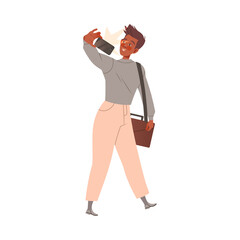 Young african american man man taking selfie with smartphone cartoon vector illustration