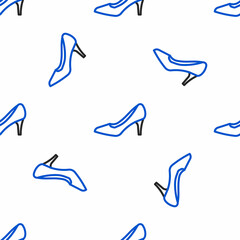 Obraz premium Line Woman shoe with high heel icon isolated seamless pattern on white background. Colorful outline concept. Vector