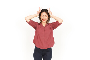 Showing Peace Sign Of Beautiful Asian Woman Isolated On White Background