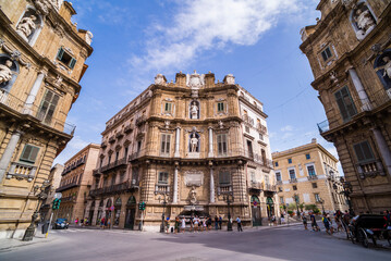Palermo, Quattro Canti (Piazza Vigliena, The Four Corners), a Baroque square at the centre of the Old City of Palermo, Sicily, Italy, Europe