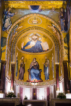 Mosaics in the Palatine Chapel (Cappella Palatina or Royal Chapel) at the Royal Palace of Palermo (Palazzo Reale, Palace of the Normans), Sicily, Italy, Europe