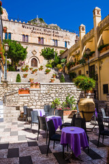 Taormina, Palazzo Ciampoli on Corso Umberto, the main street in the centre of Taormina, Sicily,...